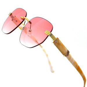 Rimless Sunglasses Women Fashion Trendy Pink‎ Lens Gold Frame Elegant Designer